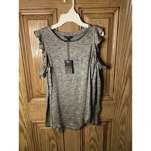 Lucky Brand Women’s Cold Shoulder Ruffle Knit Gray Long Sleeve Top XS NWT